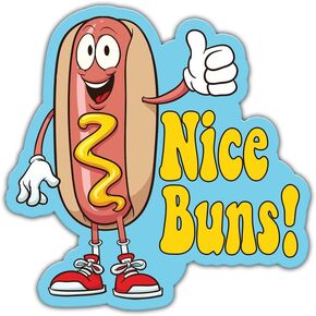 (3 Pcs) Nice Buns Sticker 3x3 - Funny Hot Dog Ketchup Mustard Sticker - Cute Hot Dog Sticker - Funny Pun Sticker Gift for Hot Dog Lover - Foodie Stickers Decoration Laptop - Phone - Water Bottle
