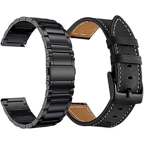 YEEJOK Compatible for Amazfit GTR 4 Watch Bands, GTR 3/3 Pro Bands, Metal+Leather Bands 22mm for GTR 4 Pro Limited Edition, GTR 4 47mm, GTR 2, GTR 2e Bands for Women Men, Replacement Watch Straps