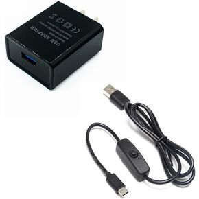 5V 3A AC Adapter Charger Power Supply with Separable Cable ON/Off Switch USB Type-C Interface Compatible with Raspberry Pi 4B (Black)