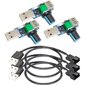 3pcs USB to 3pin/4pin PWM 5V USB Sleeve Fan Power Adapter Cable with USB Fan Governor Speed Control Knob ON/Off Switch