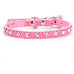 Pimaodog Cute Dazzling Sparkling Elegant Fancy Suede Leather 1 Rows Bling Rhinestone Crystal Jeweled Small Pet Cat Dog Puppy Collar (S:21-27CM, Brown)