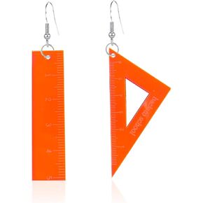 Just Follow Asymmetrical Triangle Straight Ruler Earrings Dangle Earrings Blue Drop Earrings Math Teacher Jewelry Gift 80s Party Favors