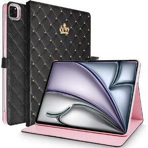 Topwin Cute Crown Case for iPad Air 11-inch M2 2024/5th/4th 10.9'',iPad Pro 11 Inch,Flip Bling Diamond PU Leather Smart Auto Sleep/Wake for Apple iPad Air 11/iPad Air 5/4 10.9 inch/iPad Pro 11(White)