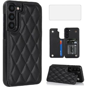 Asuwish Phone Case for Samsung Galaxy S23 Plus S23+ 5G Wallet Cover with Screen Protector and Leather RFID Card Holder Stand Cell Accessories S23plus 23S + S 23 23+ SM-S916U 6.6 inch Women Men White