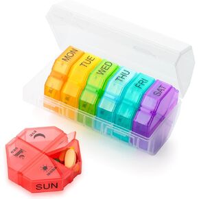 Weekly Pill Organizer 4 Times a Day, Large Pill Box 7 Day, Daily Pill Case with 28 Extra Large Compartments, Portable Travel Pill Container, Big Medicine Organizer for Supplement, Medicine, Vitamin