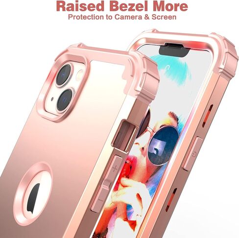 IDweel for iPhone 15 Case with Screen Protector for Women, 3 in 1 Shockproof Slim Fit Hybrid Heavy Duty Hard PC Cover Soft Silicone Bumper Full Body Case,Rose Gold in Saudi Arabia