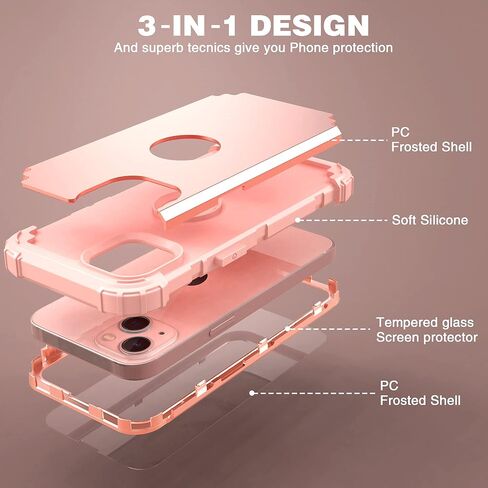 IDweel for iPhone 15 Case with Screen Protector for Women, 3 in 1 Shockproof Slim Fit Hybrid Heavy Duty Hard PC Cover Soft Silicone Bumper Full Body Case,Rose Gold in Saudi Arabia
