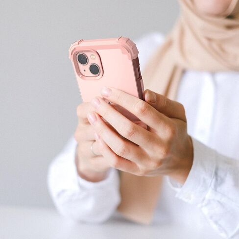 IDweel for iPhone 15 Case with Screen Protector for Women, 3 in 1 Shockproof Slim Fit Hybrid Heavy Duty Hard PC Cover Soft Silicone Bumper Full Body Case,Rose Gold in Saudi Arabia