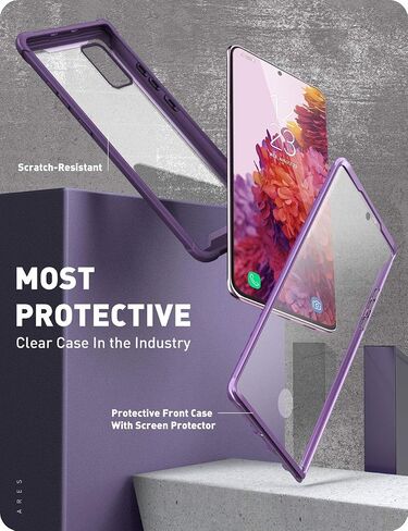 i-Blason Ares Series Designed for Samsung Galaxy S20 FE 5G Case (2020 Release), Dual Layer Rugged Clear Bumper Case with Built-in Screen Protector (Purple) in Saudi Arabia