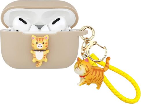 Wonhibo Cute Orange Cat for Airpods Pro Case, Kawaii Animal Kitten Cover for Airpod Pro 2019 with Keychain in Saudi Arabia
