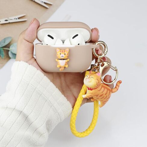 Wonhibo Cute Orange Cat for Airpods Pro Case, Kawaii Animal Kitten Cover for Airpod Pro 2019 with Keychain in Saudi Arabia