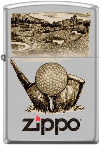 Zippo Lighter-Golf Sketch Retro Satin Chrome Windproof Lighter #Z5403 in Saudi Arabia