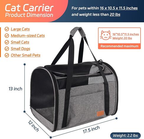 Cat Carrier for Large Cats 20 lbs, Breathable Mesh Pet Travel Carrier, Soft-Sided Cat Bag Airline Approved, Washable Pet Carrier for Small Dogs Puppies, Portable Foldable Storage Cat Carrier (Pink-D) in Saudi Arabia