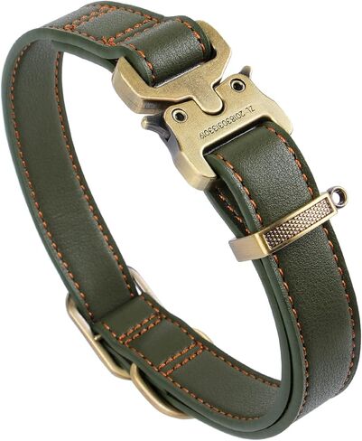 Leather Dog Collar Adjustable Heavy Duty with Handle for Dog，Tactical Collar with Quick-Release Metal Buckle (S-0.6"×(10"-13"), Green) in Saudi Arabia