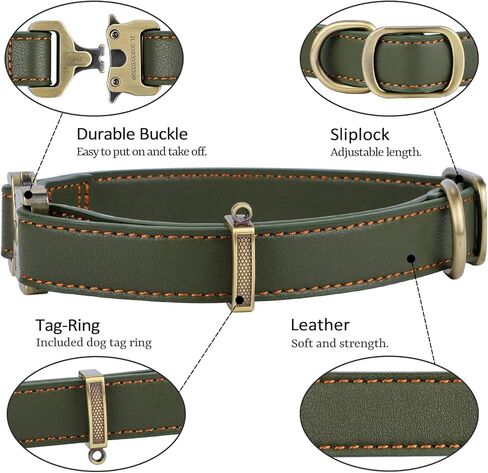 Leather Dog Collar Adjustable Heavy Duty with Handle for Dog，Tactical Collar with Quick-Release Metal Buckle (S-0.6"×(10"-13"), Green) in Saudi Arabia