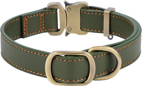Leather Dog Collar Adjustable Heavy Duty with Handle for Dog，Tactical Collar with Quick-Release Metal Buckle (S-0.6"×(10"-13"), Green) in Saudi Arabia