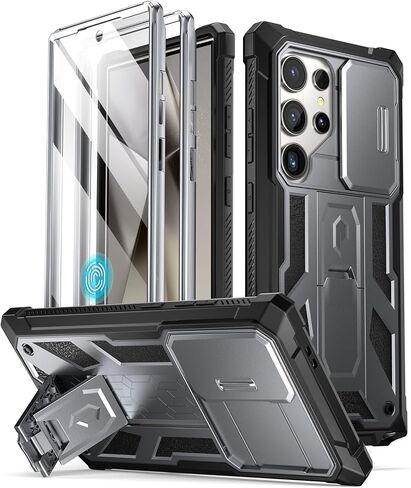 Poetic Spartan Case for Galaxy S24 Ultra 6.8", [Slide Camera Cover] [Screen Protector Works with Fingerprint ID]Military Grade Rugged Shockproof S24 Ultra Phone Case with Kickstand, Metallic Gun Metal in Kuwait