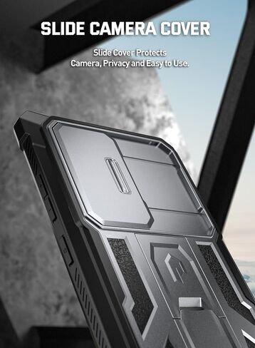 Poetic Spartan Case for Galaxy S24 Ultra 6.8", [Slide Camera Cover] [Screen Protector Works with Fingerprint ID]Military Grade Rugged Shockproof S24 Ultra Phone Case with Kickstand, Metallic Gun Metal in Kuwait