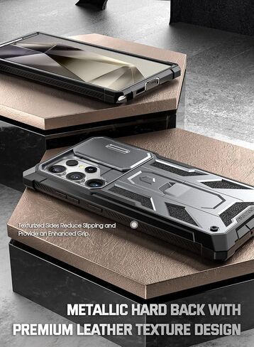 Poetic Spartan Case for Galaxy S24 Ultra 6.8", [Slide Camera Cover] [Screen Protector Works with Fingerprint ID]Military Grade Rugged Shockproof S24 Ultra Phone Case with Kickstand, Metallic Gun Metal in Kuwait