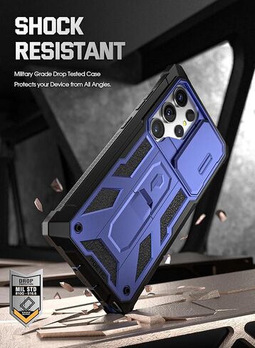 Poetic Spartan Case for Galaxy S24 Ultra 6.8", [Slide Camera Cover] [Screen Protector Works with Fingerprint ID]Military Grade Rugged Shockproof S24 Ultra Phone Case with Kickstand, Metallic Gun Metal in Kuwait
