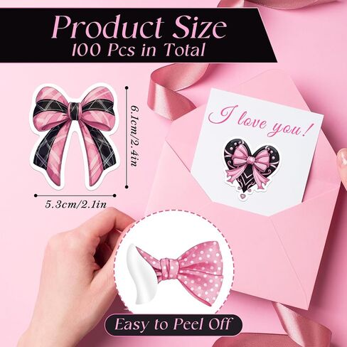 100 قطعة من ملصقات القوس باللونين الأسود والوردي، ملصقات على شكل فيونكة لطيفة باللونين الوردي والأسود، ملصقات جمالية لديكور حفلات أعياد الميلاد باللون الأسود والوردي، مناسبة لإمداد زجاجات المياه بديكور القصاصات، للنساء in Kuwait