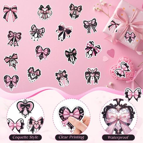 100 قطعة من ملصقات القوس باللونين الأسود والوردي، ملصقات على شكل فيونكة لطيفة باللونين الوردي والأسود، ملصقات جمالية لديكور حفلات أعياد الميلاد باللون الأسود والوردي، مناسبة لإمداد زجاجات المياه بديكور القصاصات، للنساء in Kuwait