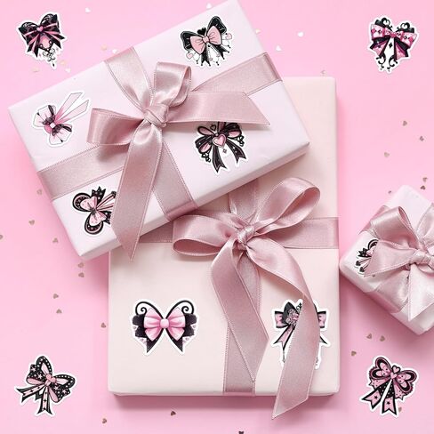 100 قطعة من ملصقات القوس باللونين الأسود والوردي، ملصقات على شكل فيونكة لطيفة باللونين الوردي والأسود، ملصقات جمالية لديكور حفلات أعياد الميلاد باللون الأسود والوردي، مناسبة لإمداد زجاجات المياه بديكور القصاصات، للنساء in Kuwait