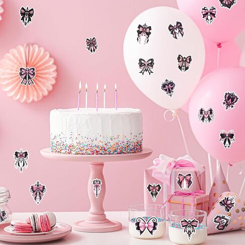 100 قطعة من ملصقات القوس باللونين الأسود والوردي، ملصقات على شكل فيونكة لطيفة باللونين الوردي والأسود، ملصقات جمالية لديكور حفلات أعياد الميلاد باللون الأسود والوردي، مناسبة لإمداد زجاجات المياه بديكور القصاصات، للنساء in Kuwait