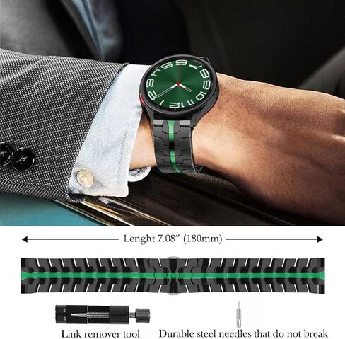 Bands Compatible with Samsung Galaxy Watch 7 / FE / 6/6 Classic / 5/5 Pro / 4/4 Classic/Galaxy 3 41mm, 20mm Thin Iron Man Stainless Steel Metal Strap for Women Men Black-green in Kuwait