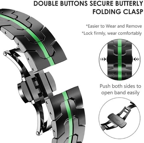 Bands Compatible with Samsung Galaxy Watch 7 / FE / 6/6 Classic / 5/5 Pro / 4/4 Classic/Galaxy 3 41mm, 20mm Thin Iron Man Stainless Steel Metal Strap for Women Men Black-green in Kuwait