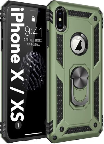 Korecase Compatible with iPhone X iPhone Xs Case, Extreme Protection Military Armor Dual Layer Protective Cover with 360 Degree Swivel Ring Kickstand Blue in Saudi Arabia