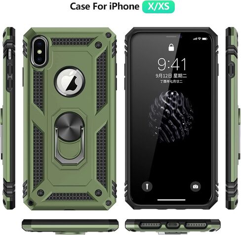 Korecase Compatible with iPhone X iPhone Xs Case, Extreme Protection Military Armor Dual Layer Protective Cover with 360 Degree Swivel Ring Kickstand Blue in Saudi Arabia