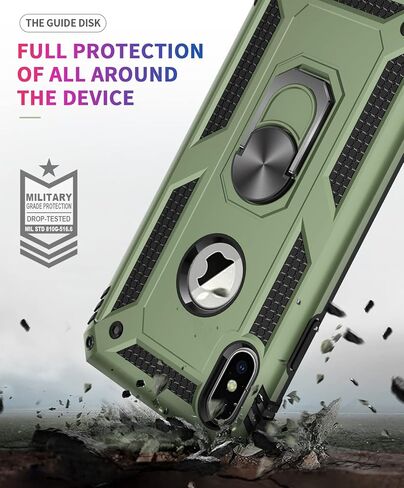 Korecase Compatible with iPhone X iPhone Xs Case, Extreme Protection Military Armor Dual Layer Protective Cover with 360 Degree Swivel Ring Kickstand Blue in Saudi Arabia