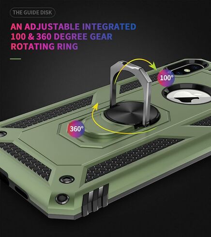 Korecase Compatible with iPhone X iPhone Xs Case, Extreme Protection Military Armor Dual Layer Protective Cover with 360 Degree Swivel Ring Kickstand Blue in Saudi Arabia