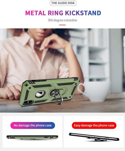 Korecase Compatible with iPhone X iPhone Xs Case, Extreme Protection Military Armor Dual Layer Protective Cover with 360 Degree Swivel Ring Kickstand Blue in Saudi Arabia