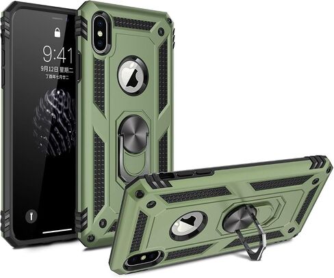 Korecase Compatible with iPhone X iPhone Xs Case, Extreme Protection Military Armor Dual Layer Protective Cover with 360 Degree Swivel Ring Kickstand Blue in Saudi Arabia