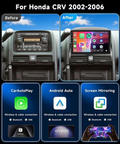 Podofo Radio for Honda CRV 2002-2006 4G 64G Android Car Stereo with Wireless Carplay Android Auto AI DSP/36 EQ 9inch 1280X720P IPS Touch Screen 5.0 Bluetooth GPS FM/RDS WiFi AHD Backup Camera in Saudi Arabia