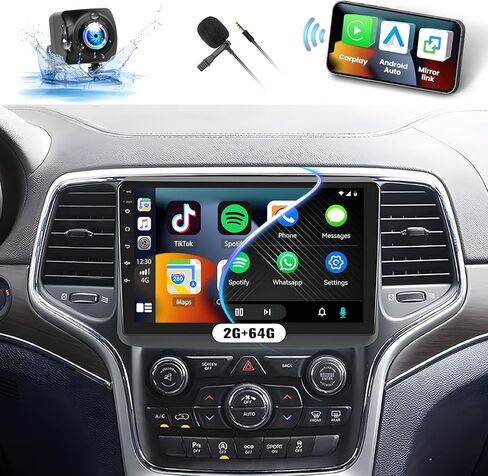 راديو ستيريو للسيارة 2G+64G Android 13 لسيارة Jeep Grand Cherokee 2014 2015 2016 2017 راديو لاسلكي Carplay Android Auto GPS Navigation، شاشة لمس 9 بوصات بلوتوث Hi-Fi Audio/WiFi/SWC/USB+ميكروفون كاميرا احتياطية in Kuwait