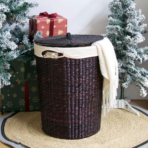 Furnnylane Handmade Wicker Laundry Basket with Lid,Hand-woven Laundry Hamper with Liner,Large Laundery Basket with Ample Laundry Space in Saudi Arabia