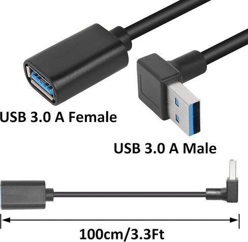 GELRHONR Up Down USB 3.0 Extension Cable 3.3Ft Type A Male to A Female Extension Cord Data Transfer Extender Cable for USB Flash Drive/Hard Drive (Black-Down-1M) in Kuwait