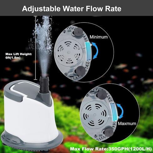 6W Mini Submersible Pump 100GPH, 350L/H, Max Lift up to 2ft, Submersible Water Pump with Adjustable Switch 2 Nozzles 5ft Power Cord for Fountain, Fish Tank, Pond, Statuary, Aquarium (Green) in Saudi Arabia