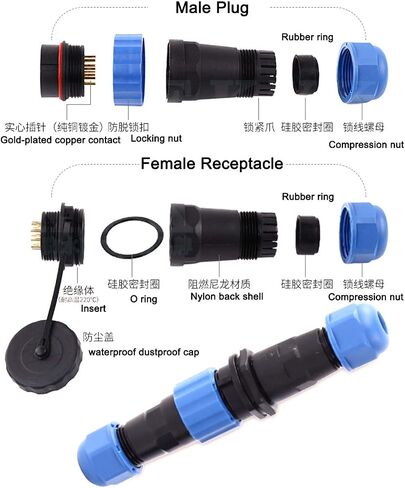 SD13 2 Pin Male Female Cable Plug Receptacle Circular Waterproof IP68 Plastic Connector for Outdoor Power Electrical Devices in Saudi Arabia