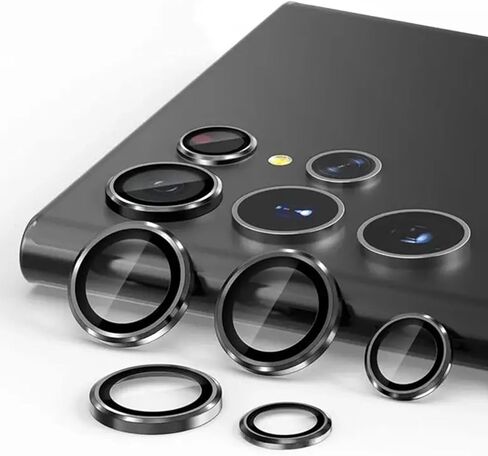 Compatible with Samsung Galaxy S23 Ultra Camera Lens Protector, 9H Tempered Glass Camera Cover Film Metal Individual Ring [Easy Installation][Case Friendly][Scratch Resistant] Black in Saudi Arabia