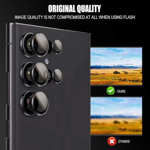 Compatible with Samsung Galaxy S23 Ultra Camera Lens Protector, 9H Tempered Glass Camera Cover Film Metal Individual Ring [Easy Installation][Case Friendly][Scratch Resistant] Black in Saudi Arabia