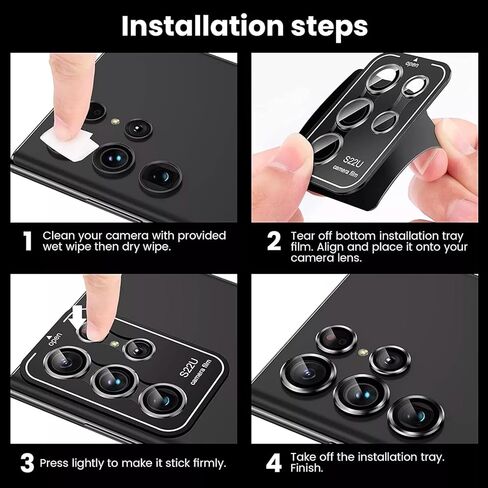 Compatible with Samsung Galaxy S23 Ultra Camera Lens Protector, 9H Tempered Glass Camera Cover Film Metal Individual Ring [Easy Installation][Case Friendly][Scratch Resistant] Black in Saudi Arabia
