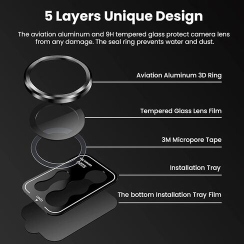 Compatible with Samsung Galaxy S23 Ultra Camera Lens Protector, 9H Tempered Glass Camera Cover Film Metal Individual Ring [Easy Installation][Case Friendly][Scratch Resistant] Black in Saudi Arabia