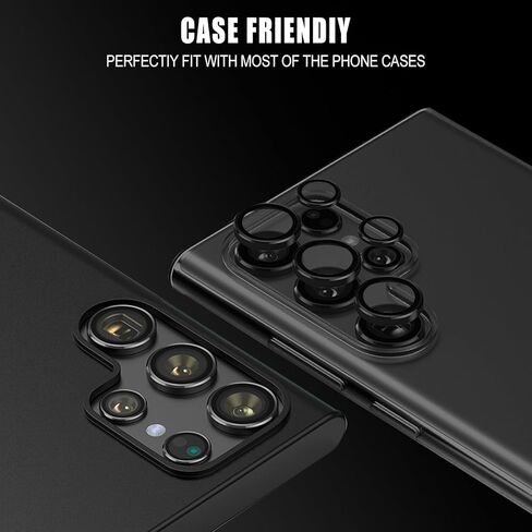 Compatible with Samsung Galaxy S23 Ultra Camera Lens Protector, 9H Tempered Glass Camera Cover Film Metal Individual Ring [Easy Installation][Case Friendly][Scratch Resistant] Black in Saudi Arabia