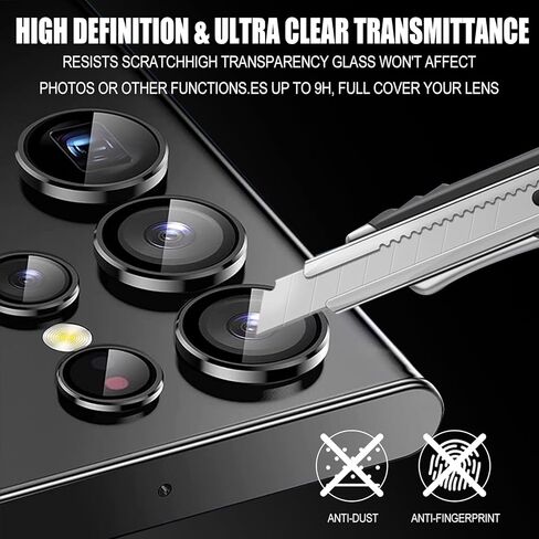 Compatible with Samsung Galaxy S23 Ultra Camera Lens Protector, 9H Tempered Glass Camera Cover Film Metal Individual Ring [Easy Installation][Case Friendly][Scratch Resistant] Black in Saudi Arabia