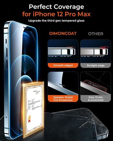 DIMONCOAT 4 Packs for iPhone 12 Pro Max Privacy Screen Protector [Auto Alignment Kit] [Invisible Privacy Armor][10X Military Protection] Compatible 12 Pro Max 6.7'' Tempered Glass [Case Friendly] in Kuwait
