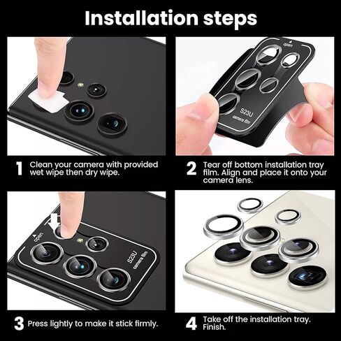 Compatible with Samsung Galaxy S23 Ultra Camera Lens Protector, 9H Tempered Glass Camera Cover Film Metal Individual Ring [Easy Installation][Case Friendly][Scratch Resistant] Black in Saudi Arabia
